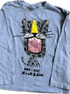 Zara Kids Light Blue Long-Sleeve Tee with Leopard Graphic and Yellow Accent